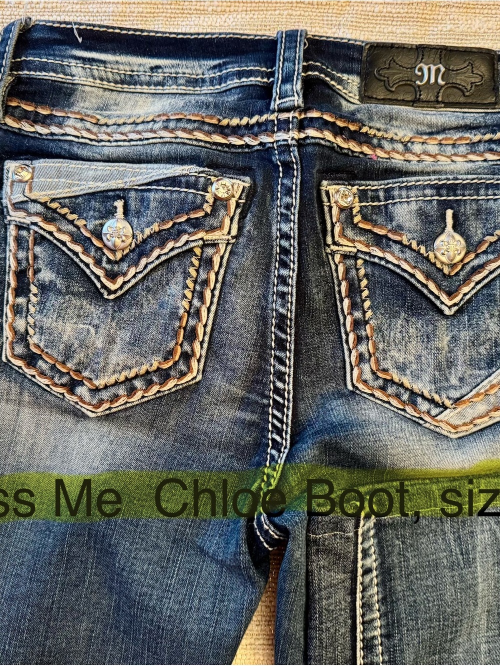 Miss Me Women's Blue Distressed Bootcut Jeans with Embroidered Pockets